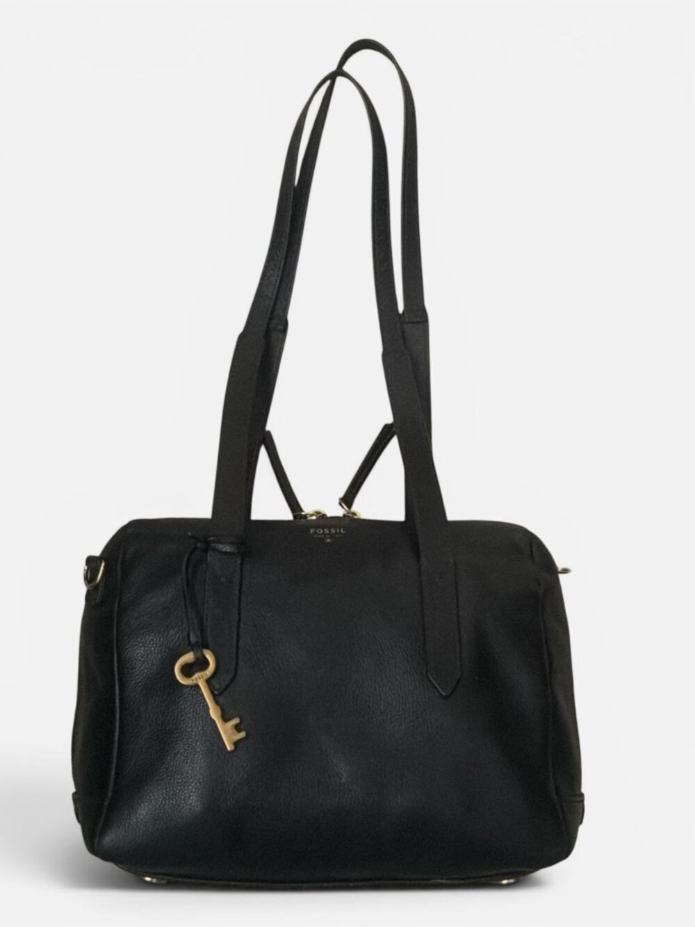 Fossil Sydney Satchel ZB5486 Black Matte Leather Old English Brass 3-way Med Bag - Picture 6 of 11